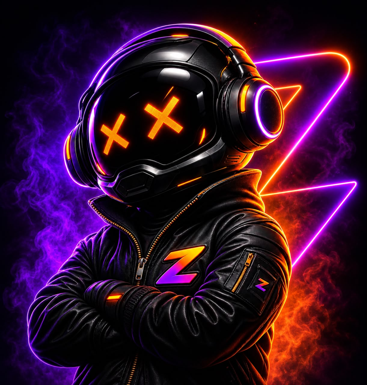 Personagem astronauta com capacete neon e fones de ouvido, mascote da plataforma de streaming